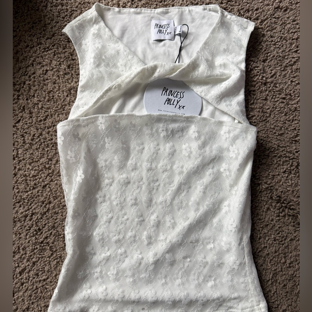 SOLD-Princess Polly Cream Floral Lace Tank Top